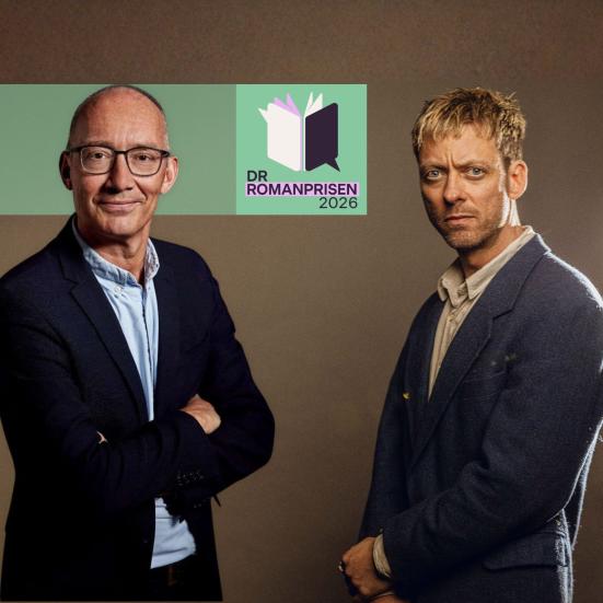 Niels Krause-Kjær og Theis Ørntoft og DR Romanpris logo